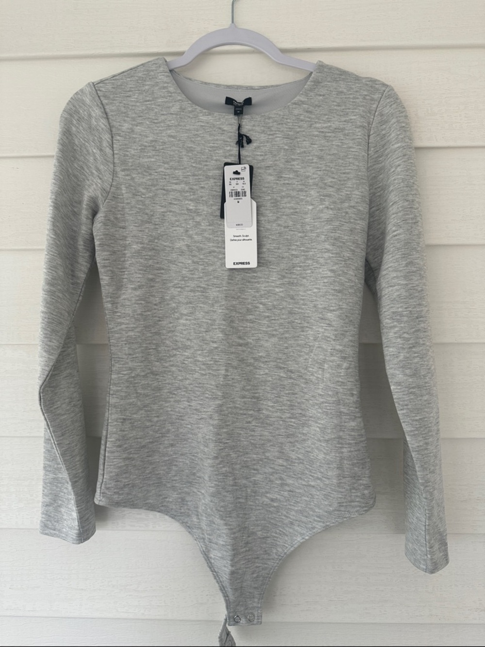 Express Light Heather Gray Long-Sleeve Bodysuit